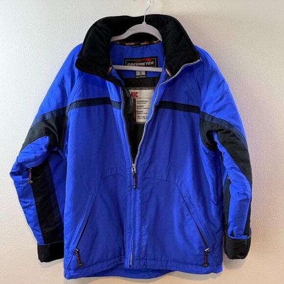 OBERMEYER Mens Small Winter Jacket Blue Insulated Hooded Zip Ski Storm Shield - Picture 1 of 12